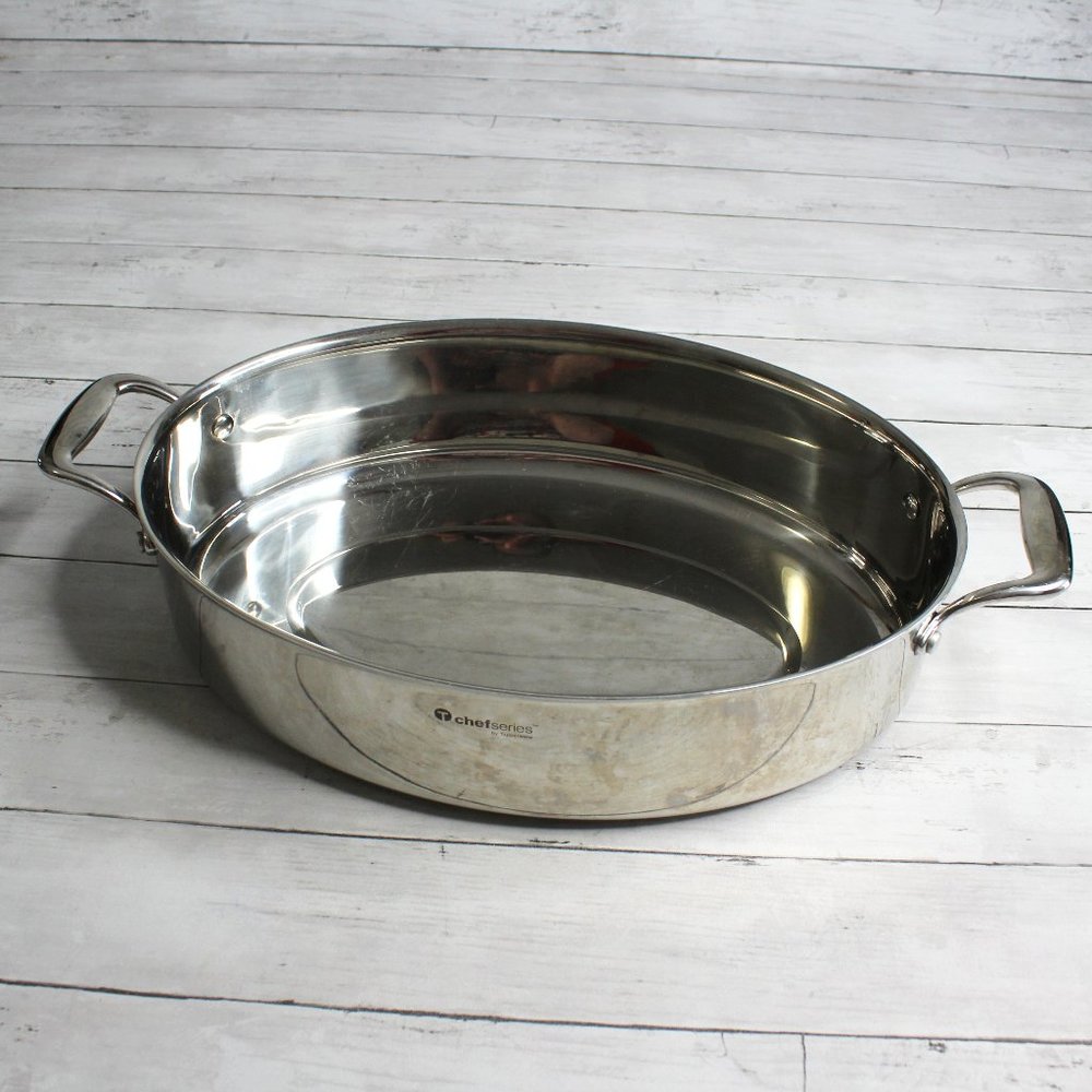 Tupperware Chef Series Stainless Steel Open Turkey Roaster Oven Pan